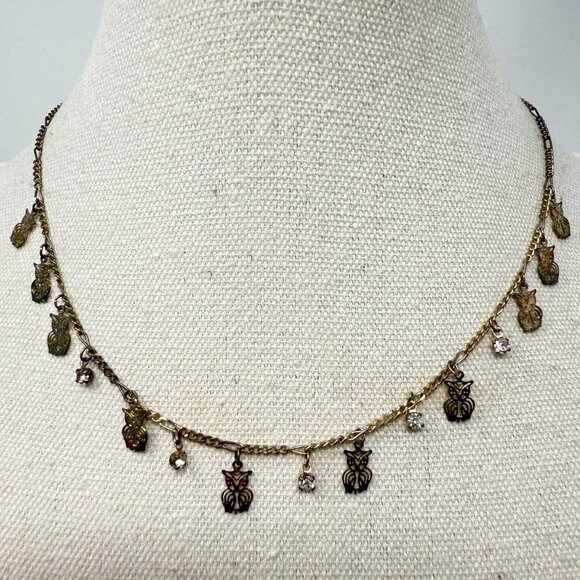 Christina Collection Owl Charm Necklace Dangle Adjustable Choker‎ Dainty Minimal - Picture 1 of 9
